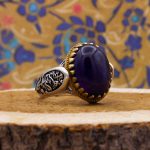 انگشتر آمیتیست نقره مردانه طرح دور طلایی یا علی یا زهرا - Image 2