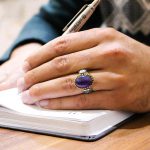 انگشتر آمیتیست نقره مردانه طرح دور طلایی یا علی یا زهرا - Image 3