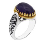 انگشتر آمیتیست نقره مردانه طرح دور طلایی یا علی یا زهرا