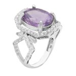 انگشتر آمیتیست الماس تراش نقره زنانه طرح بهرو