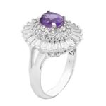 انگشتر آمیتیست الماس تراش نقره زنانه طرح بوستان