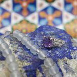 انگشتر آمیتیست الماس تراش نقره زنانه طرح پرتو - Image 3