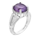 انگشتر آمیتیست الماس تراش نقره زنانه طرح پرتو