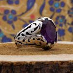 انگشتر آمیتیست نقره الماس تراش مردانه دست ساز طرح بوژان - Image 2