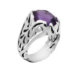 انگشتر آمیتیست نقره الماس تراش مردانه دست ساز طرح بوژان