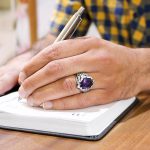 انگشتر آمیتیست نقره الماس تراش مردانه دست ساز طرح بوژان - Image 3