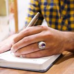 انگشتر آمیتیست نقره مردانه دور طلایی طرح دادیار - Image 2