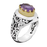 انگشتر آمیتیست نقره مردانه دور طلایی طرح دادیار