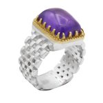 انگشتر آمیتیست نقره مردانه دور طلایی طرح رامان