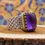 انگشتر آمیتیست نقره مردانه دور طلایی طرح رامان - Image 2