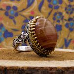 انگشتر عقیق سلیمانی نقره مردانه طرح دور طلایی معلی - Image 2