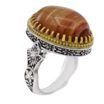 انگشتر عقیق سلیمانی نقره مردانه طرح دور طلایی معلی