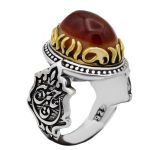 انگشتر عقیق سلیمانی نقره مردانه طرح دور طلایی حسین بی علی