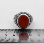 انگشتر عقیق سرخ نقره مردانه طرح گل شاه - Image 3