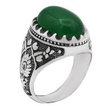 انگشتر عقیق سبز نقره مردانه طرح حکمت