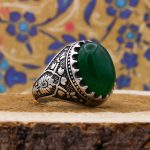 انگشتر عقیق سبز نقره مردانه طرح حکمت - Image 3