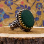 انگشتر عقیق سبز نقره مردانه طرح "یا امام حسن مجتبی (ع)" - Image 2