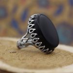 انگشتر عقیق مشکی نقره مردانه طرح آوید - Image 2