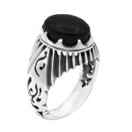 انگشتر عقیق مشکی نقره مردانه طرح اهورا