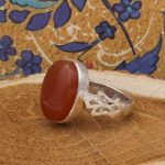 انگشتر عقیق سرخ یمنی دست ساز نقره مردانه طرح شاه جهان + حرز امام جواد (ع) - Image 3
