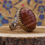 انگشتر عقیق سلیمانی نقره مردانه طرح دورطلایی امجد - Image 3