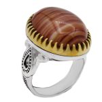 انگشتر عقیق سلیمانی نقره مردانه طرح دورطلایی امجد