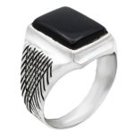 انگشتر عقیق مشکی نقره دست ساز مردانه طرح فریدون + حرز امام جواد (ع)