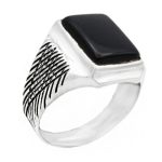 انگشتر عقیق مشکی نقره دست ساز مردانه طرح مقتدی + حرز امام جواد (ع)