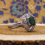 انگشتر زمرد نقره زنانه الماس تراش طرح مهتا - Image 2