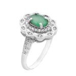 انگشتر زمرد الماس تراش نقره زنانه طرح ازهار