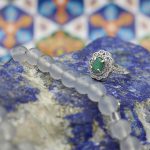 انگشتر زمرد الماس تراش نقره زنانه طرح ازهار - Image 2