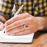 انگشتر یاقوت سرخ الماس تراش نقره مردانه طرح ایدون - Image 3