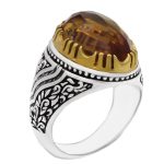 انگشتر الکساندریت الماس تراش نقره مردانه دور طلایی طرح آزادمهر