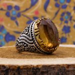 انگشتر الکساندریت الماس تراش نقره مردانه دور طلایی طرح آزادمهر - Image 2