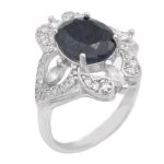 انگشتر یاقوت کبود الماس تراش نقره زنانه طرح لیانا