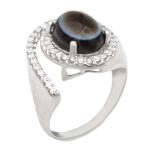 انگشتر عقیق باباقوری نقره زنانه طرح گلنوش