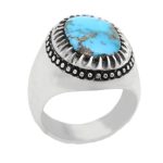 انگشتر فیروزه نیشابوری نقره مردانه دست ساز طرح فیلی