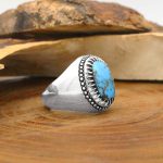 انگشتر فیروزه نیشابوری نقره مردانه دست ساز طرح فیلی - Image 2