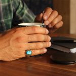 انگشتر فیروزه نیشابوری نقره مردانه دست ساز طرح فیلی - Image 4