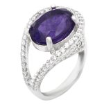 انگشتر آمیتیست الماس تراش نقره زنانه طرح پروانه