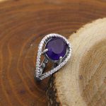 انگشتر آمیتیست الماس تراش نقره زنانه طرح پروانه - Image 3