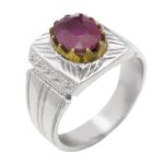 انگشتر یاقوت سرخ الماس تراش نقره مردانه دست ساز طرح دور طلایی کارن