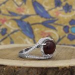 انگشتر عقیق سرخ نقره زنانه طرح شیده - Image 2