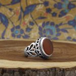 انگشتر عقیق سرخ یمنی نقره مردانه طرح سرحان - Image 2