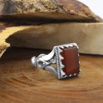 انگشتر عقیق سرخ نقره مردانه طرح رهبری - Image 2