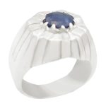 انگشتر یاقوت کبود الماس تراش نقره مردانه دست ساز طرح مهرنیا + ۴ قطعه برلیان