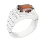 انگشتر گارنت الماس تراش نقره مردانه دست ساز طرح حاتم