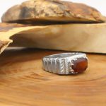 انگشتر گارنت الماس تراش نقره مردانه دست ساز طرح حاتم - Image 2