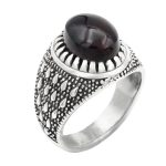 انگشتر عقیق مشکی یمنی نقره مردانه طرح نیکان