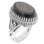 انگشتر عقیق مشکی نقره مردانه طرح رضوان + حرز امام جواد (ع) + آیت الکرسی